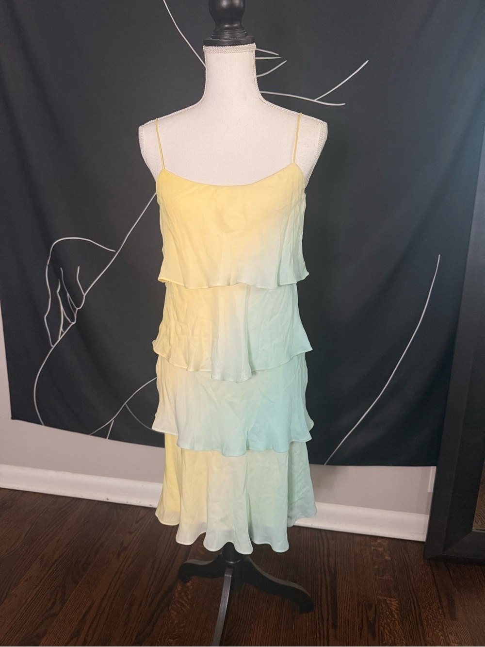 Nine West Tiered Spaghetti Strap Sundress in Yellow-Blue Ombre